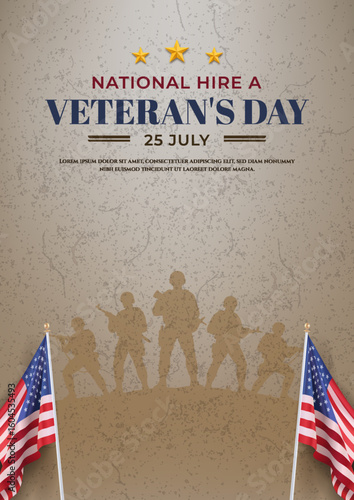 National Hire a Veterans Day Poster with Patriotic and Military Graphics