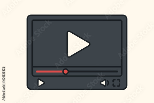 Video player interface vector for online streaming. Movie film media player UI. Simple flat design for website, app. Play button, timeline, progress bar control icons.