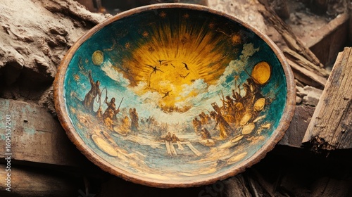 Ornate painted wooden bowl