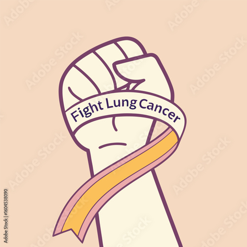 Isolated hand with ribbon reads Fight Lung Cancer shows solidarity against the ailment