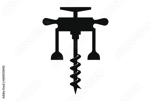 Black and White Vector Illustration of a Winged Corkscrew for Wine Bottle Opening and Sommelier Service Equipment Concept