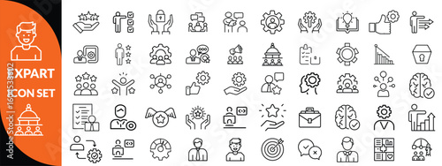 Expert line icon set. Set of outline icons related to talent, skill, aptitude, specialist, thinking, expertise, expert and others. Editable stroke. Vector illustration