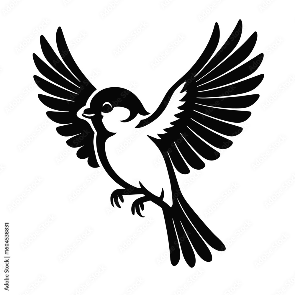 Fototapeta premium Graceful Flying Sparrow Bird Icon Vector - Nature and Freedom Symbol