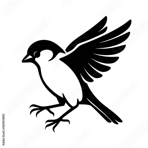 Sparrow Bird Landing or Taking Off Icon Vector - Dynamic Avian Graphic
