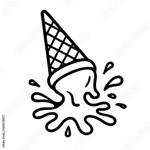 Hand-Drawn Spilled Ice Cream Cone Vector - Messy Dessert Graphic
