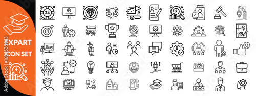 Expert line icon set. Set of outline icons related to talent, skill, aptitude, specialist, thinking, expertise, expert and others. Editable stroke. Vector illustration