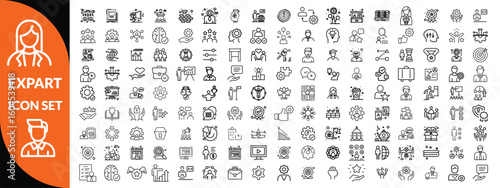 Expert line icon set. Set of outline icons related to talent, skill, aptitude, specialist, thinking, expertise, expert and others. Editable stroke. Vector illustration
