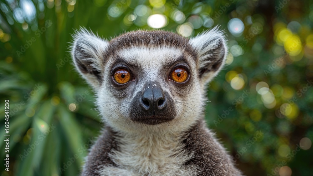 Fototapeta premium Adorable ring-tailed lemur captured in a tropical setting