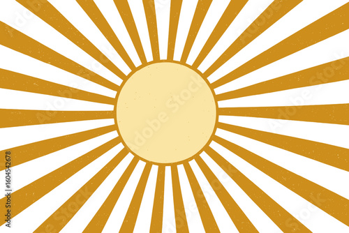 Vintage sunburst background with retro rays. Abstract geometric pattern. Japanese style rising sun illustration for poster. 70s vibe starburst design with grunge texture.