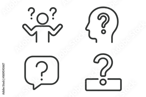 Set of question line icons. Pictogram and infographic elements for problem, confusion, asking. Vector outline question mark symbol. Editable stroke. FAQ and support sign.
