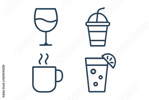 Set of 4 Conceptual Vector Icons in Flat Linear Style for Websites and Applications, Books and Reading Series, Editable Graphic Resources for Digital and Print Design