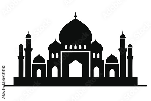 Iconic Taj Mahal Silhouette Against White Background Illustrating Architectural Majesty and Cultural Symbolism with Exquisite Details