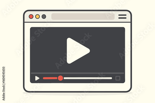Online video service player concept. Web browser window with movie playback interface. Streaming multimedia content with play button. Flat cartoon vector illustration.