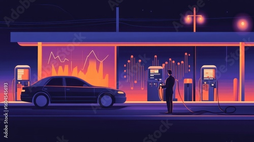 Night EV Charging Station