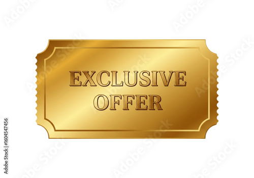 Exclusive Offer Golden Ticket Vector Illustration