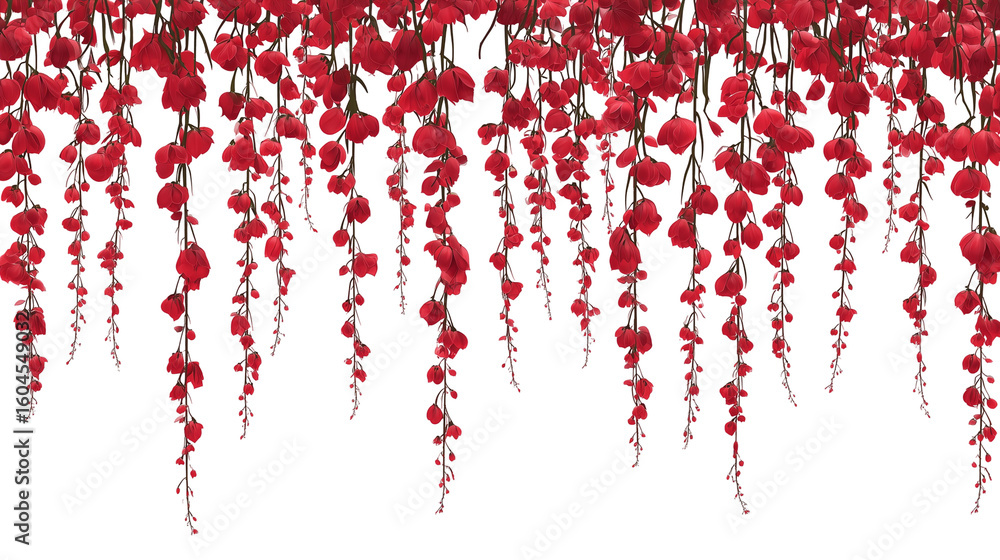 Obraz premium Beautiful hanging vines with red flowers isolated on white background