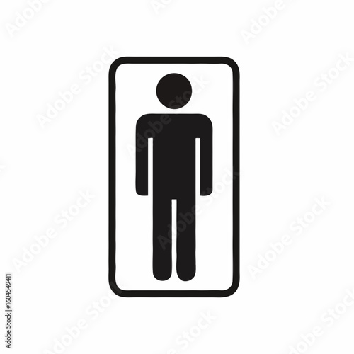 Simple male toilet icon used as a sign to mark the men’s restroom entrance. Clear gender indicator and guide for visitors to find the correct toilet. Perfect for posters, books, or online articles