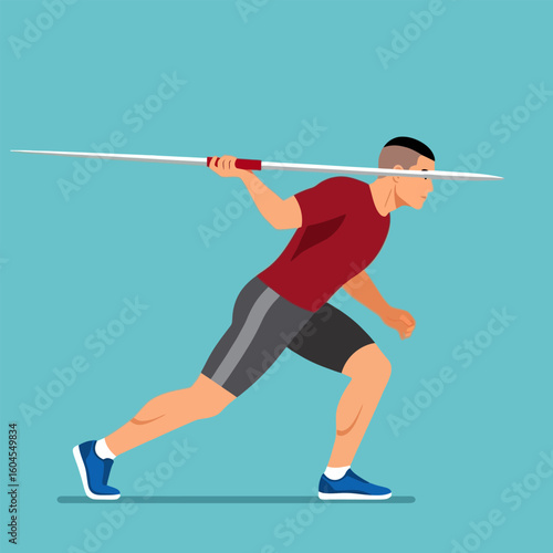 Man Preparing to Throw Javelin During Athletic Competition Illustration