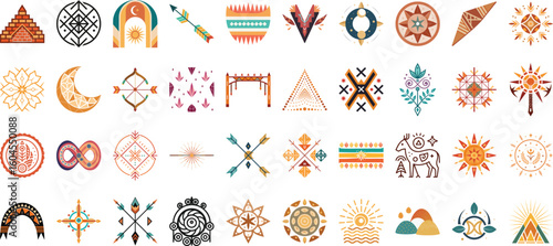 Vector art of tribal and bohemian symbols collection isolated on transparent background