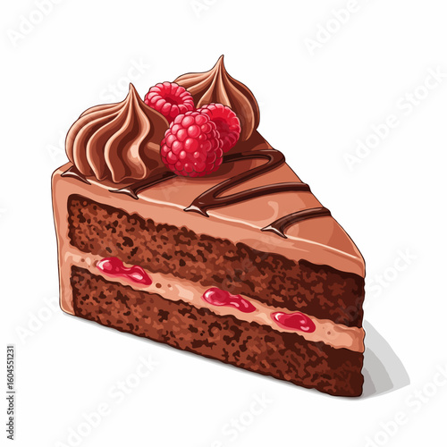 A mouthwatering slice of cake topped with chocolate, fresh strawberries, and mixed berries. Perfect for parties, celebrations, or special events. Great for posters, book covers, or online articles abo