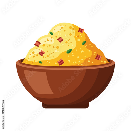 Creamy Polenta with Bacon in Bowl Isolated on White