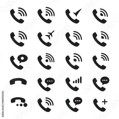 Collection of phone icons silhouette isolated on white background