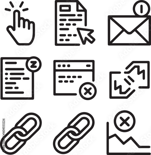 Negative User Behavior Icons Pack Spamming, Rage Click, Exit Intent, Missed CTA, Broken Link, Form Abandonment, and Pop-up Close