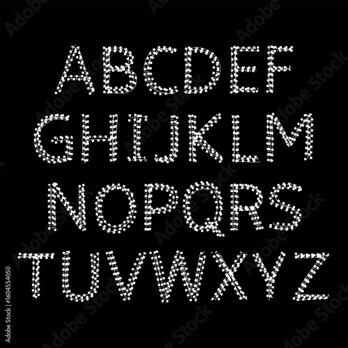 Unique patterned capital letters in white on a black background, perfect for creative graphic design projects.