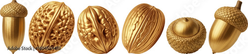 golden luxury nuts and acorns vector set shiny autumn harvest elements collection isolated objects web design decor
