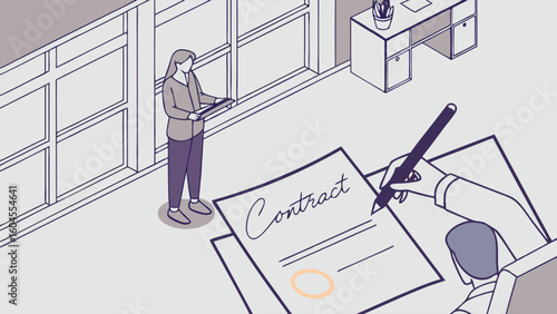 Business Professional Signing Contract in Office Setting with Colleagues