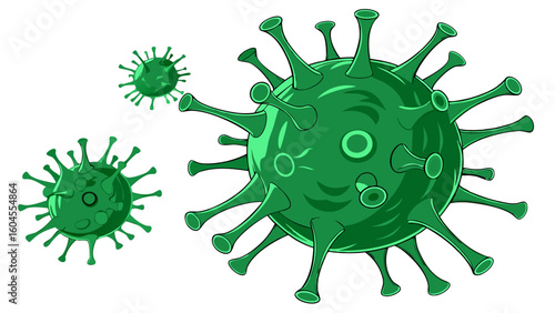 Illustration of Coronavirus Pathogens with Green Colors and Intricate