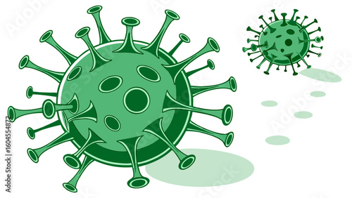 Illustration of Green Virus Particles Representing Infection and Disease