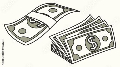 Bundle of Dollar Bills and Stacked Cash Representing Financial Wealth and