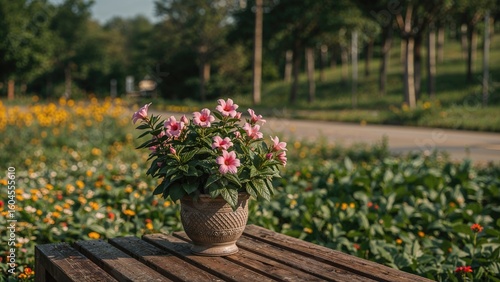 Wallpaper Mural Pink Adenium blossom in a container beside a pathway Torontodigital.ca