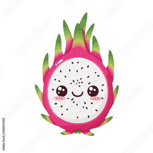 Adorable cartoon dragon fruit character for children's nutritional education and tropical-themed merchandise