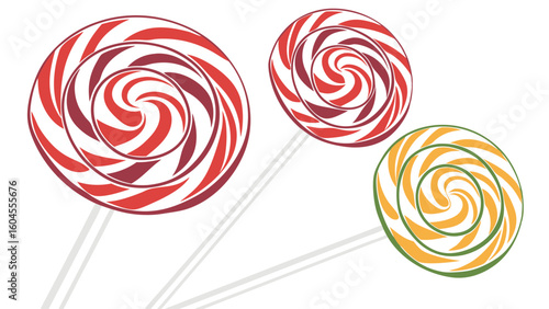 Colorful Spiral Lollipops on White Background Ideal for Sweet Treats