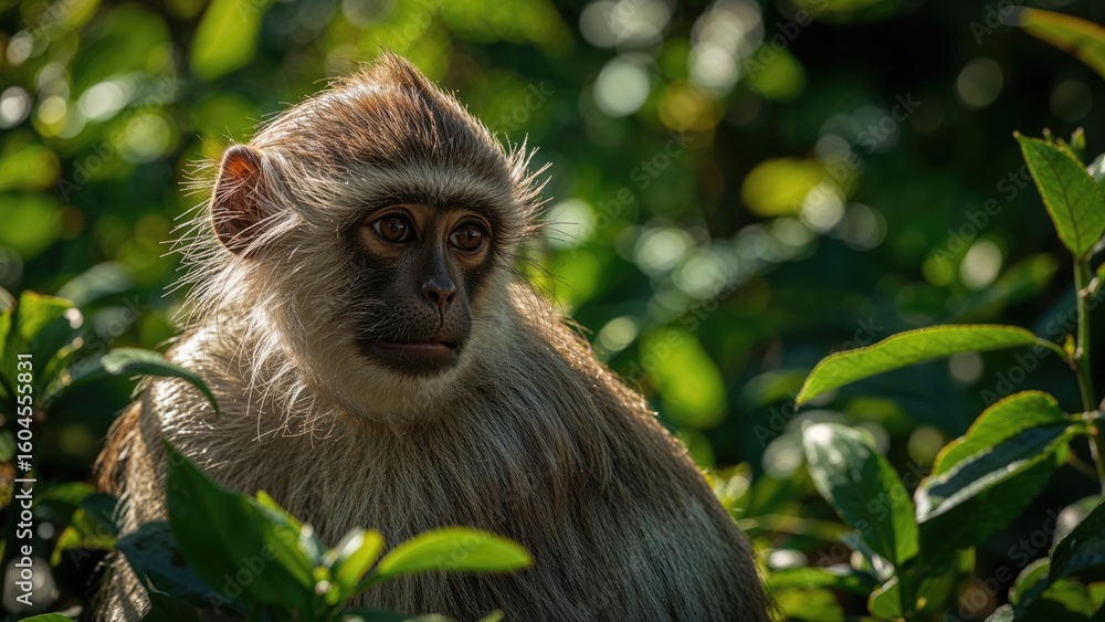 Obraz premium A silver-coated monkey observing the view