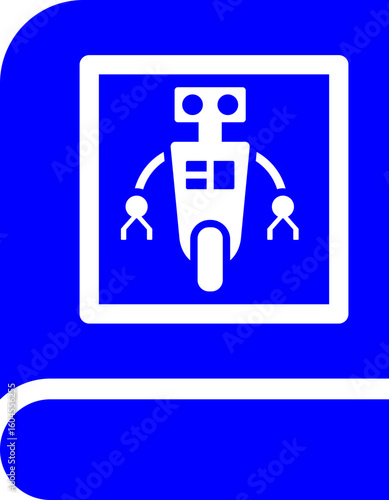 Blue and White Robotic Book Icon in Flat Style.