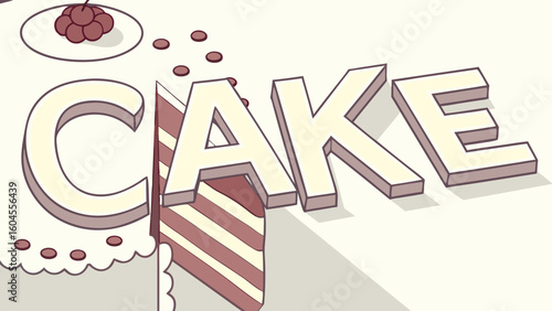 Layered Cake with Decorative Frosting and Sliced Sections on a Plate