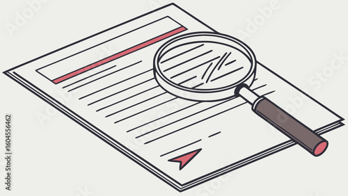 Magnifying Glass Over Document Paper for Detailed Analysis and Investigation