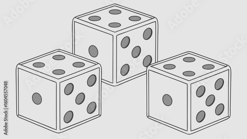 Set of Three Dice Showing Different Numbers and Patterns on a Gray Background