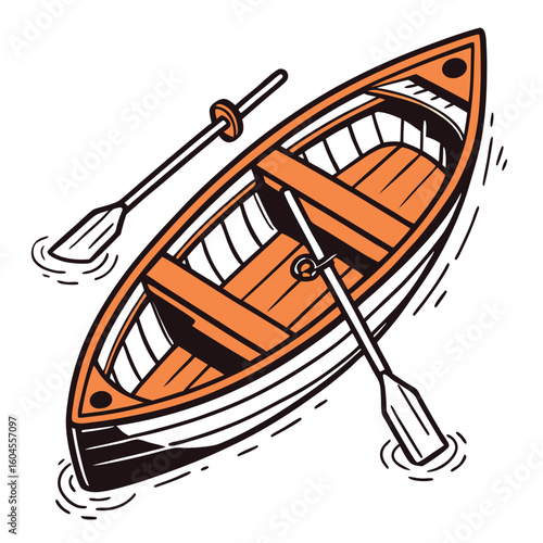 Cartoon Wooden Rowboat with Oars Illustration