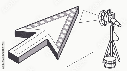 Stylized Arrow Pointer and Vintage Projector in Monochrome Design