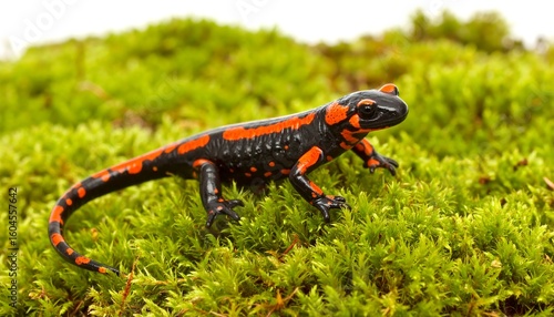 Salamander on moss, close-up