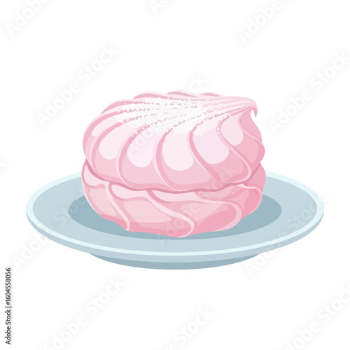 Pink Marshmallow on Plate Sweet Dessert Treat Isolated