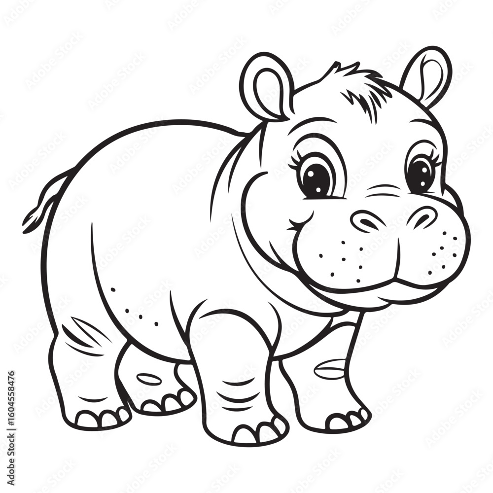 Fototapeta premium Cartoon hippopotamus outline illustration on white background