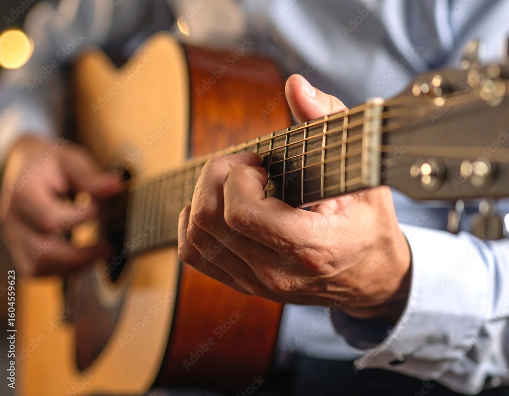 Fototapeta premium Close-up of a person playing an acoustic guitar (1)