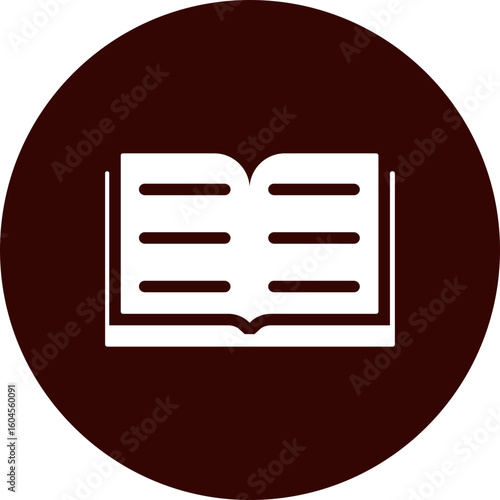 Flat style open book icon in brown circle shape.