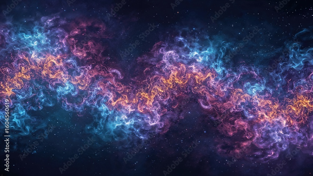 Obraz premium Abstract Wisps of Colored Smoke Forming Galactic Nebula Shapes
