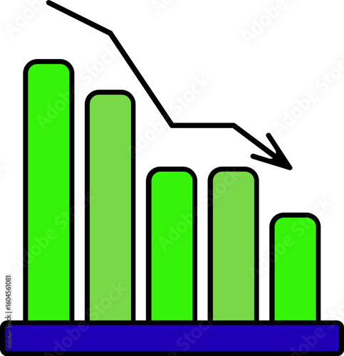 Flat style bar graph icon in green and blue color.